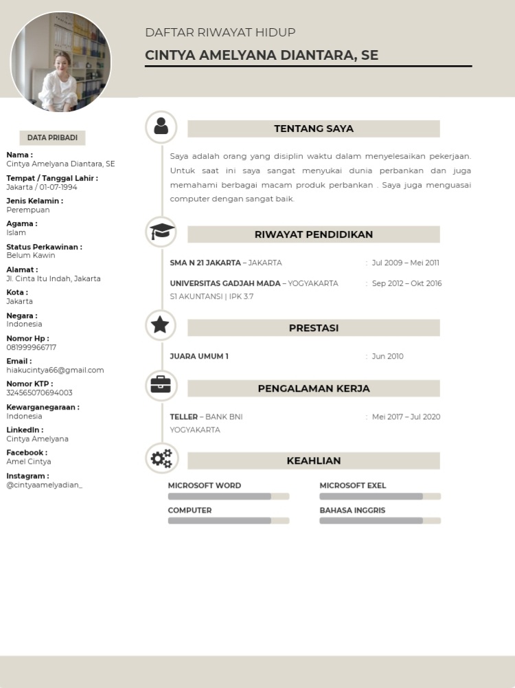 Contoh CV Menarik Bahasa Indonesia