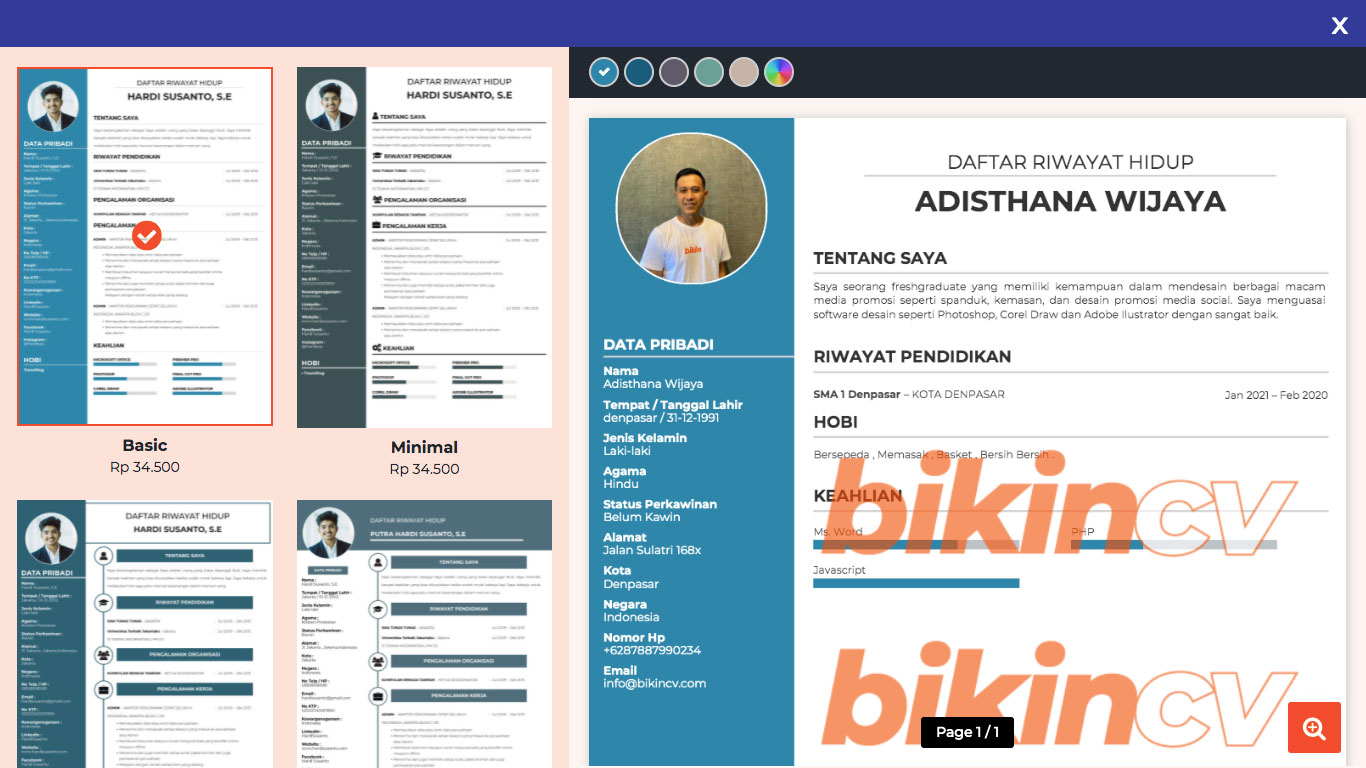 Pilih Desain CV dan Preview CV