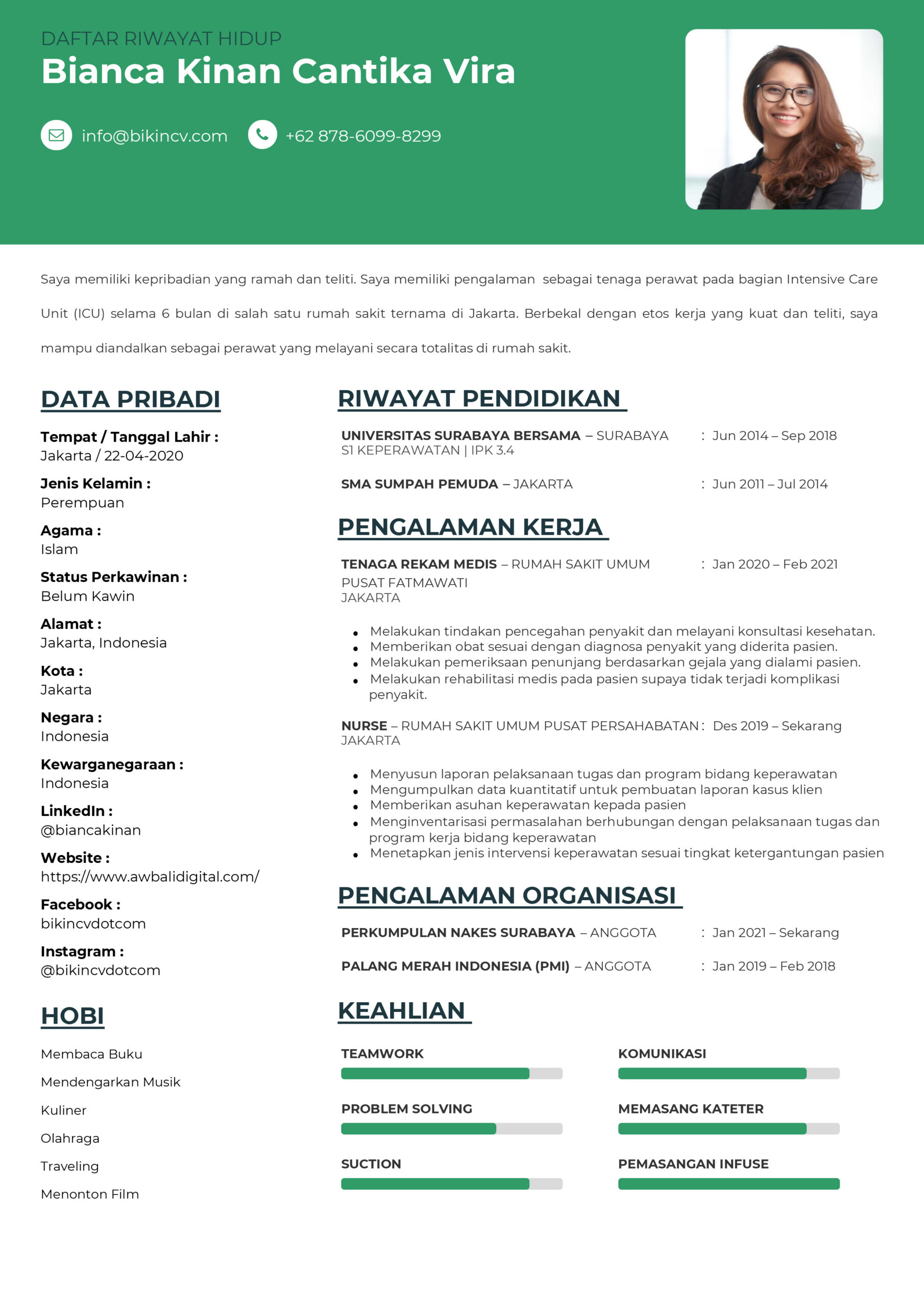 Contoh CV Dokter Perawat Nakes Untuk Melamar Kerja 