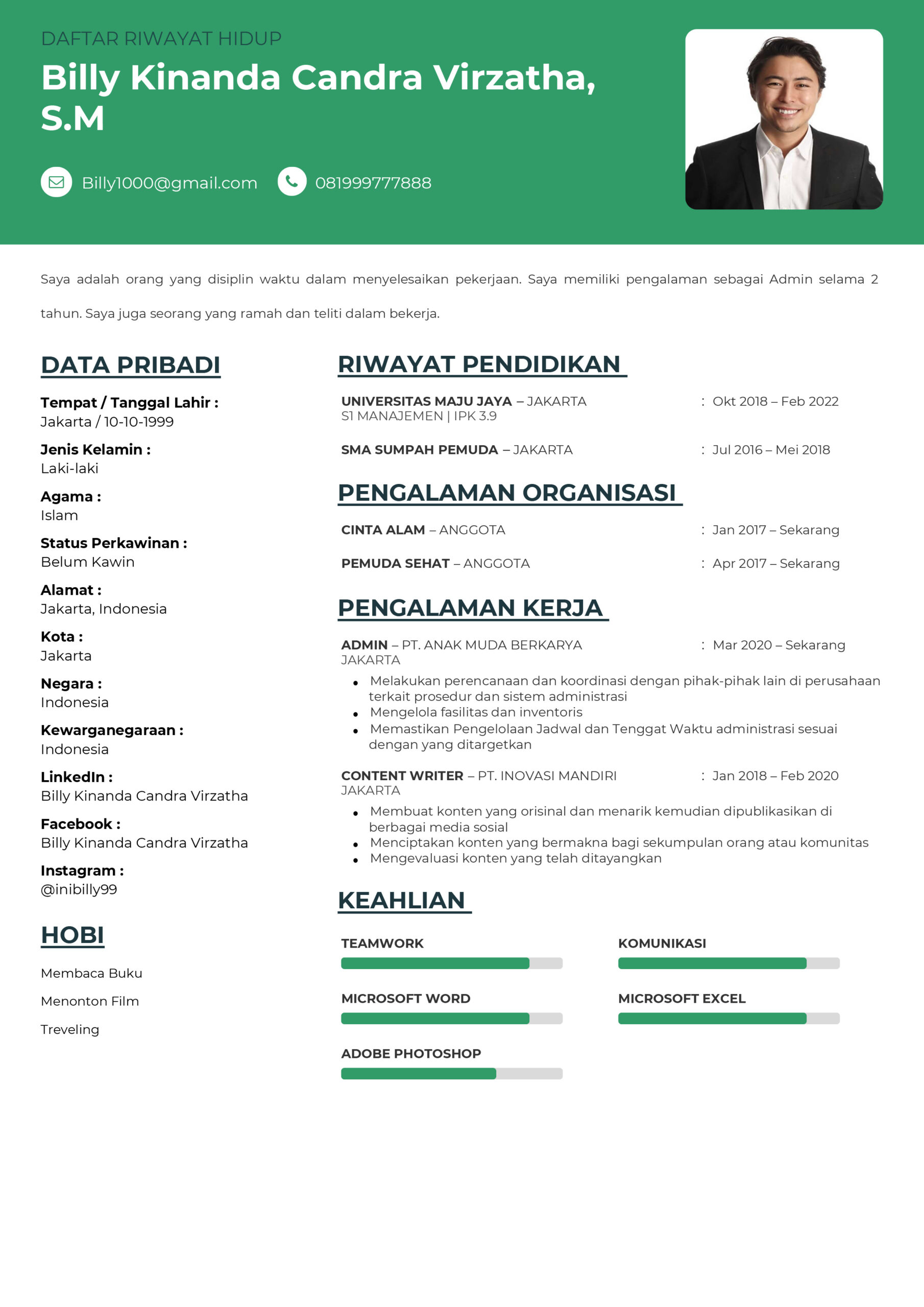 Contoh CV Admin Untuk Melamar Kerja