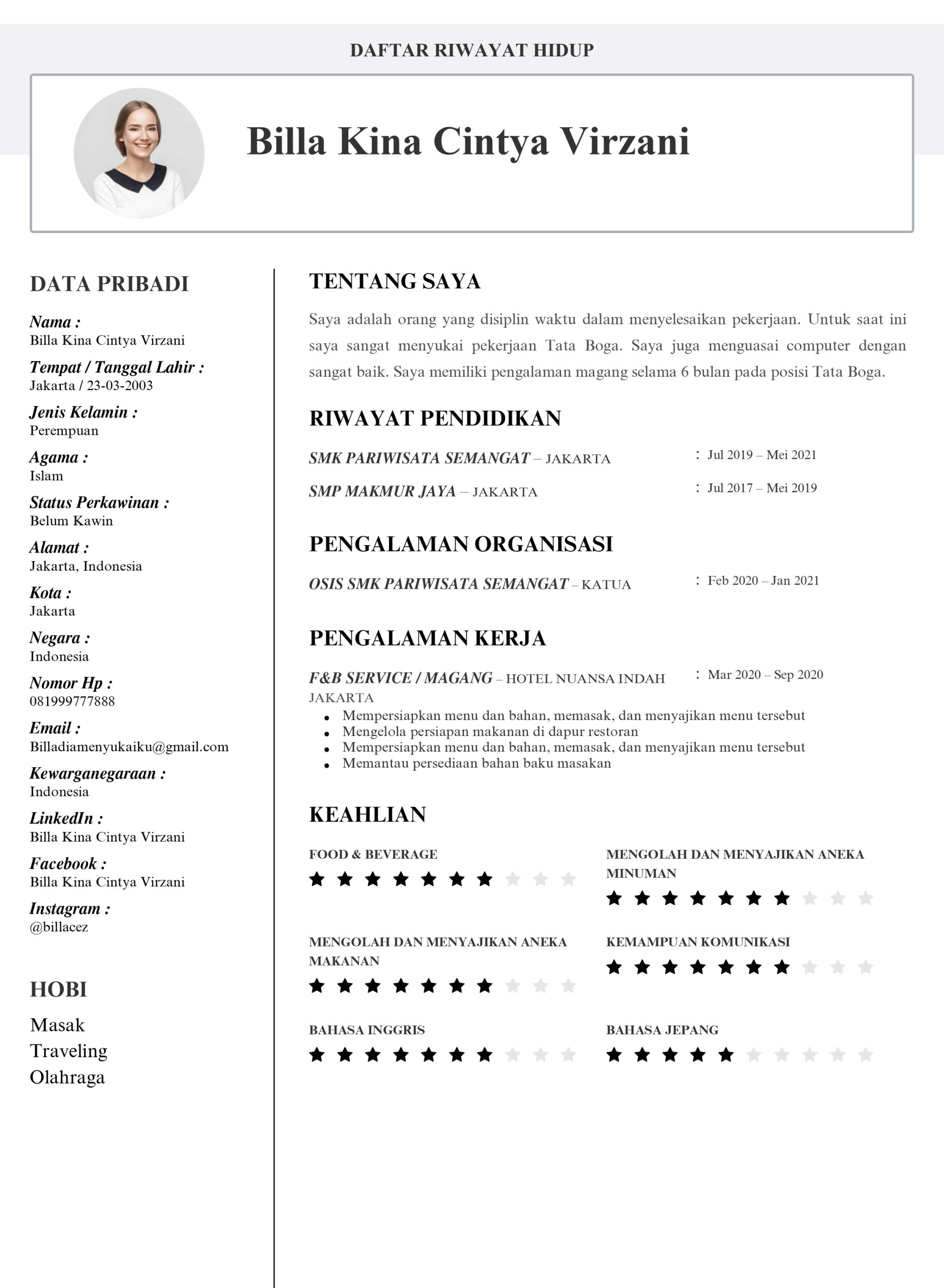 Contoh CV Siswa SMK yang Belum Punya Pengalaman Kerja