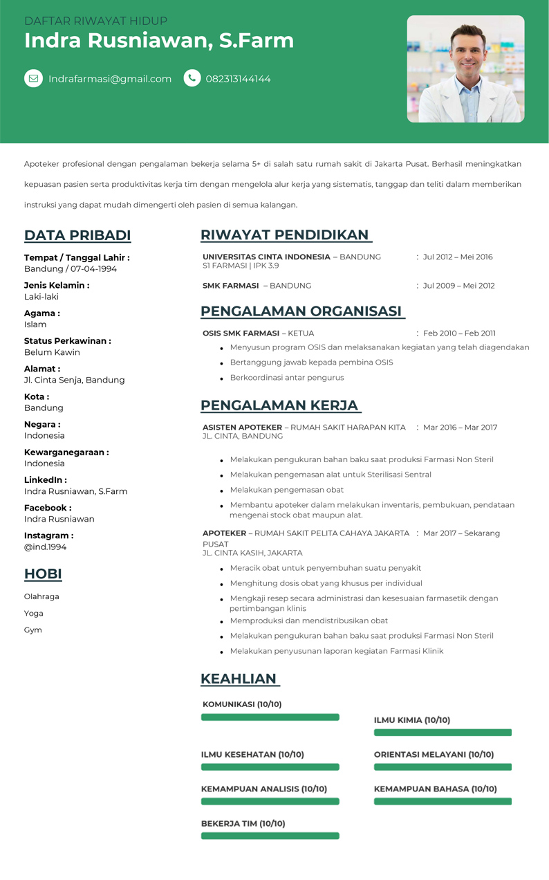 Contoh CV Apoteker dengan Template Ubud