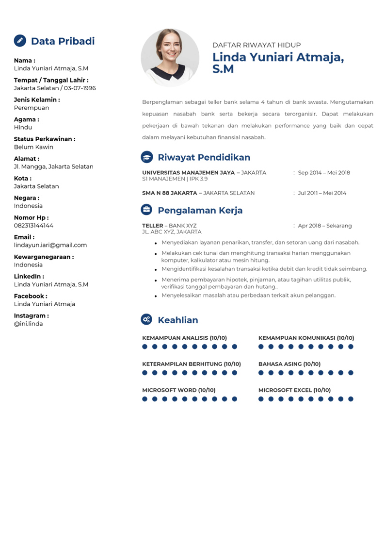 Contoh CV Teller Bank Template Kesiman