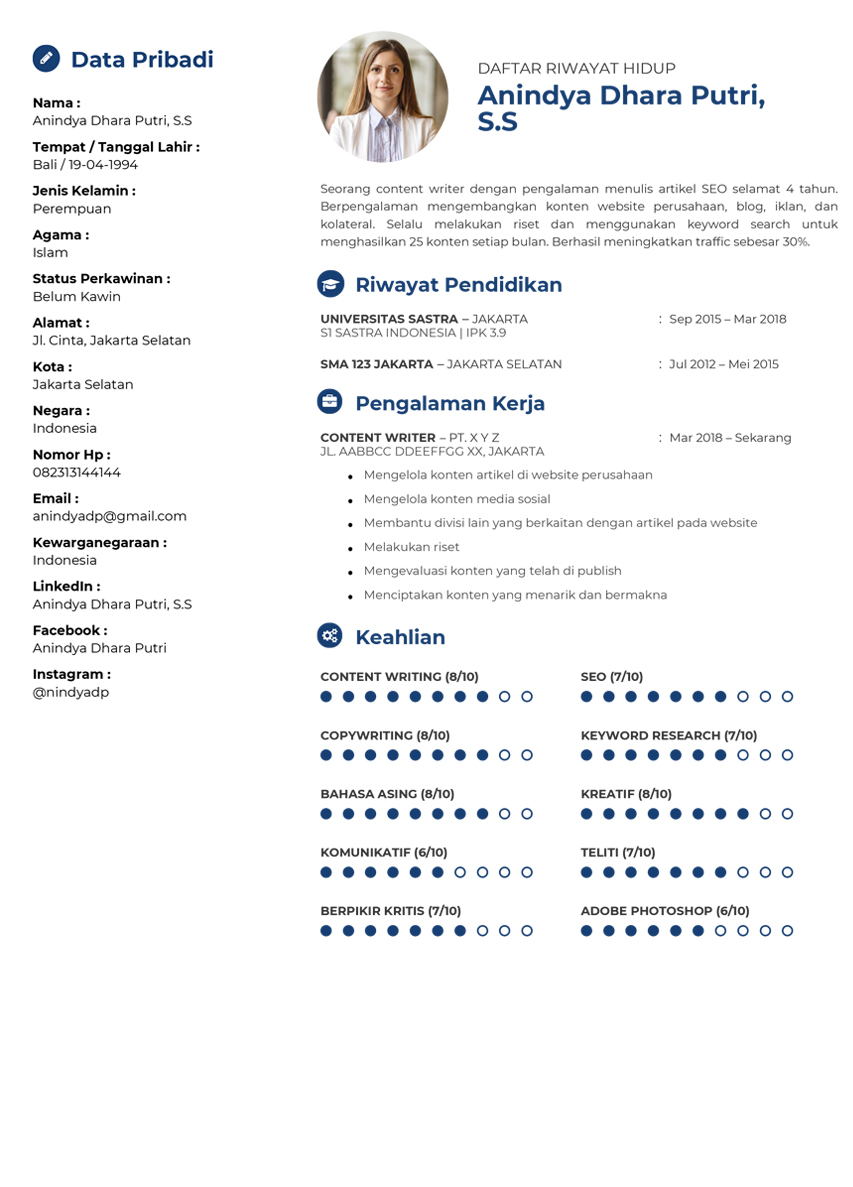 Contoh CV Content Writer dan Tips Membuatnya