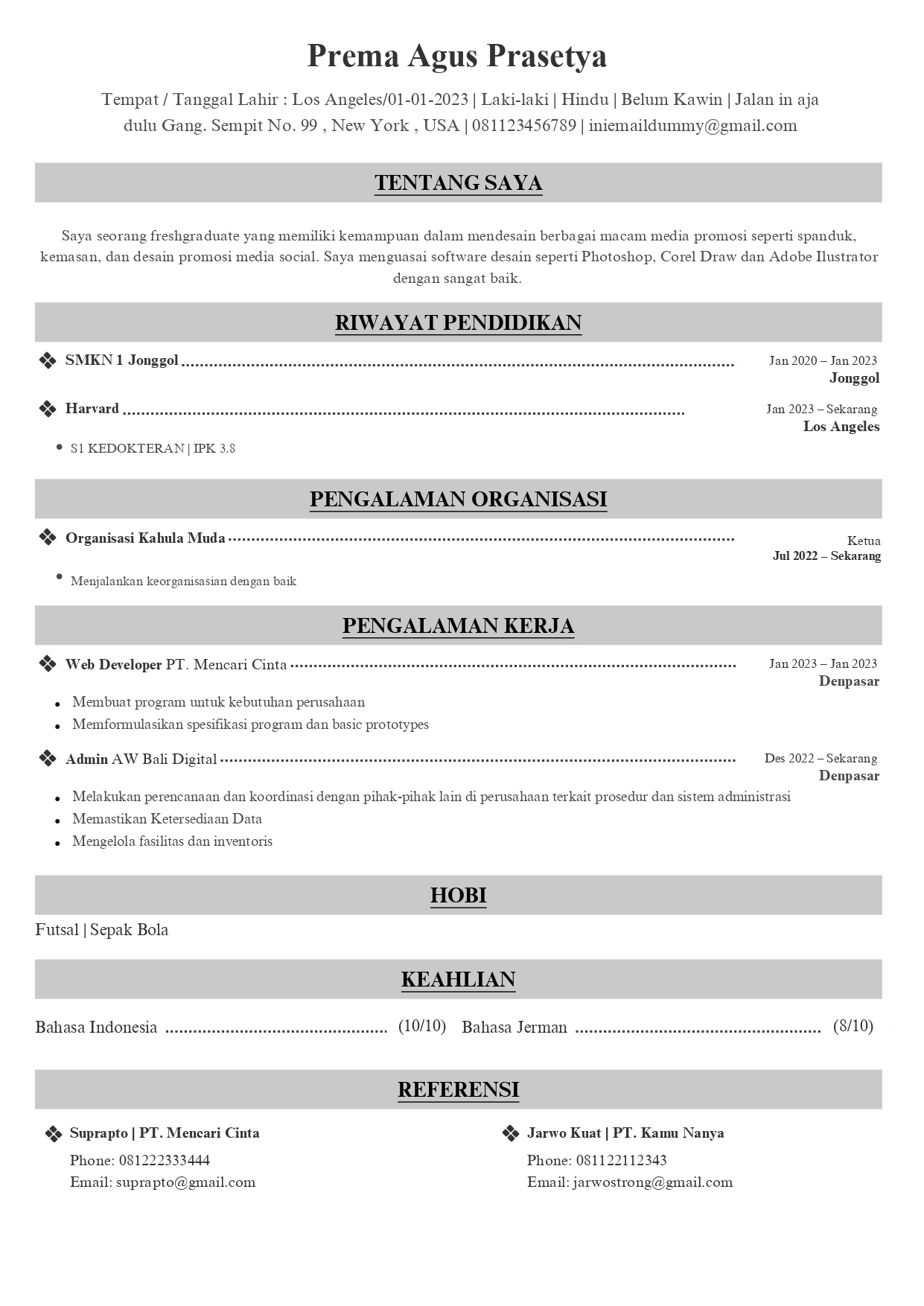 Contoh Format CV ATS Friendly