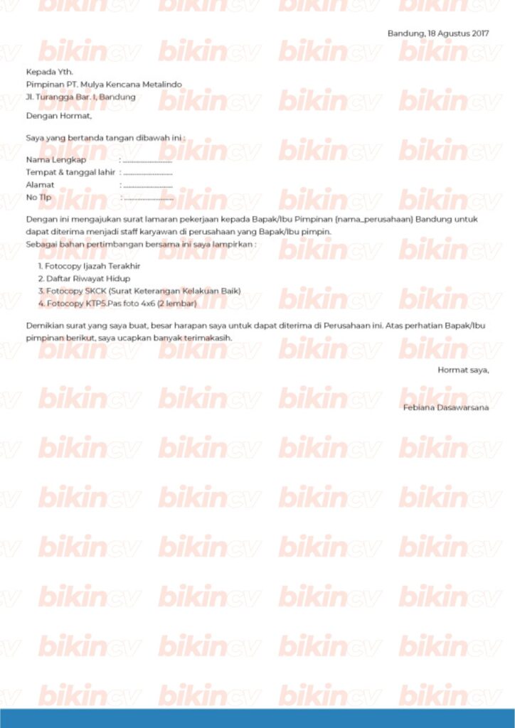 Template Surat Lamaran Kerja Standard