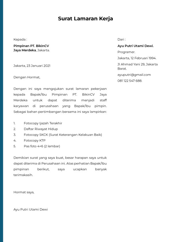 Contoh Surat Lamaran Kerja Umum di Berbagai Bidang