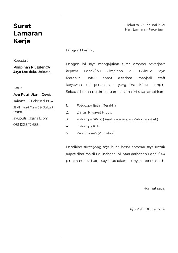 Template Surat Lamaran Canggu