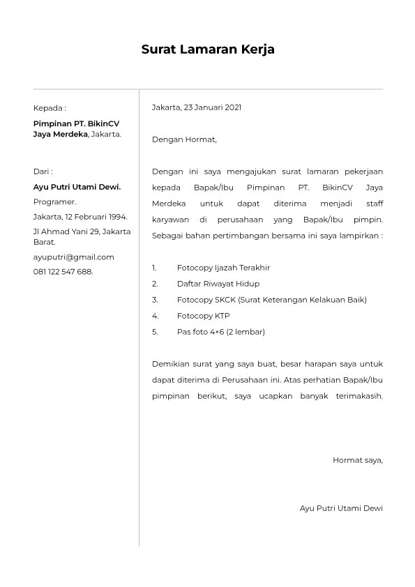 Template Surat Lamaran Seminyak