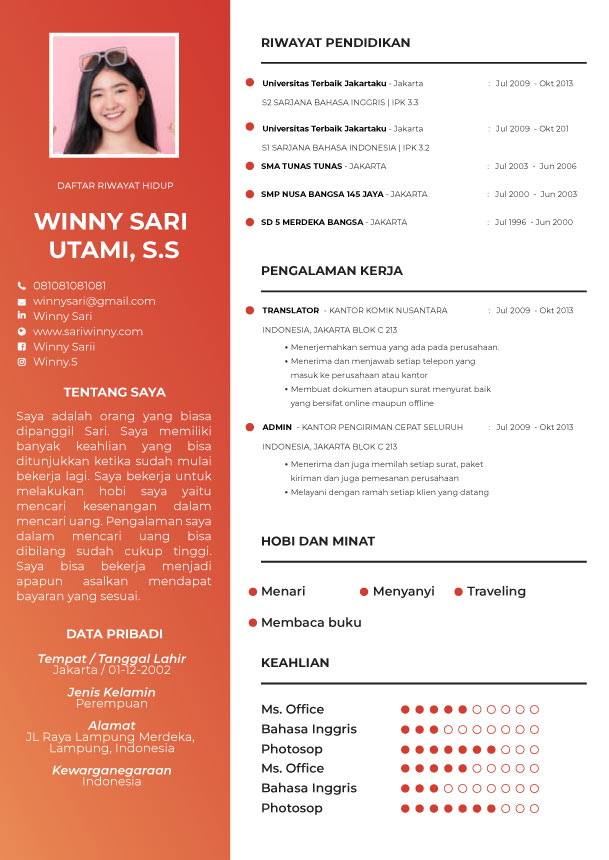 Template CV Orange Grad