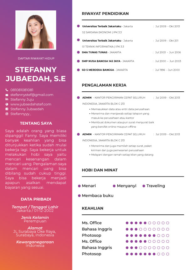 Template CV Purple Grad